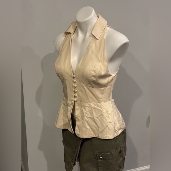 Reformation Cream Rylan Halter Peplum Top - Picture 5 of 10